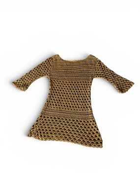 I LOVE H81 Open-Weave Crochet Dress in Camel
